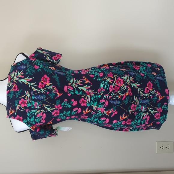 NWT Decree Floral Cold Shoulder Mini Summer Dress LARGE Navy Blue Pink Pattern - Picture 9 of 16